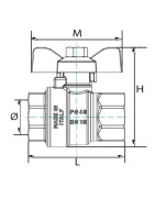 Ball valve FF butterfly handle 3/8"- DIFF - 110023
