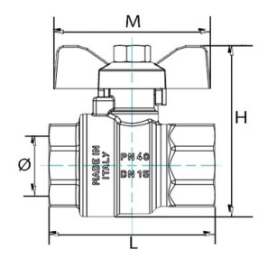 Ball valve FF butterfly handle 3/4"- DIFF - 110025