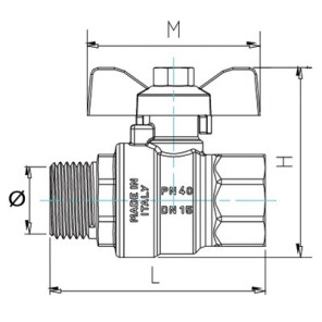 Ball valve MF butterfly handle 3/8"- DIFF - 110035
