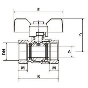 Ball valve FF butterfly handle PN 40 3/4"- DIMPEXP - 1342-34