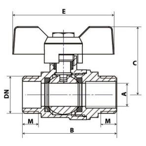 Ball valve MM butterfly handle PN 40 3/8"- DIMPEXP - 1362-38