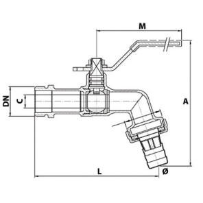 Ball valve garden tap, hose connector 3/4" 3/4"- DIFF - 110137