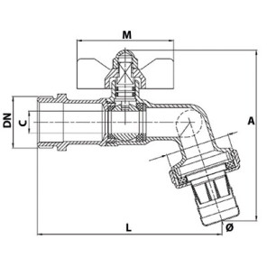 Ball valve garden tap, hose connector 1/2" 3/4"- DIFF - 110139