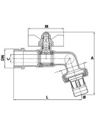 Ball valve garden tap, hose connector 1/2" 3/4"- DIFF - 110139