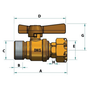 Water meter isolation ball valve straight MF 3/4"- DIFF - 110158