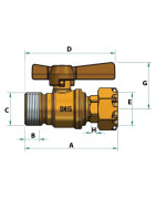 Water meter isolation ball valve straight MF 1/2" 3/4"- DIFF - 110159