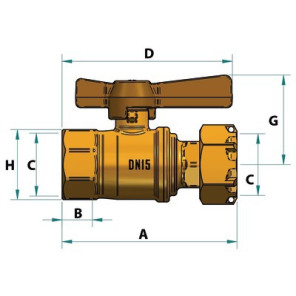 Water meter isolation ball valve straight FF 3/4"- DIFF - 110161