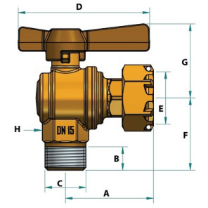 Water meter isolation ball valve angled MF 1/2" 3/4"- DIFF - 110164