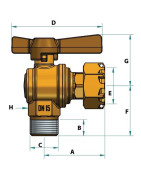 Water meter isolation ball valve angled MF 1/2" 3/4"- DIFF - 110164
