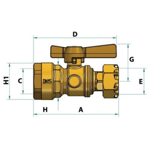 Water meter isolation ball valve straight for PE tube 3/4"- DIFF - 110165