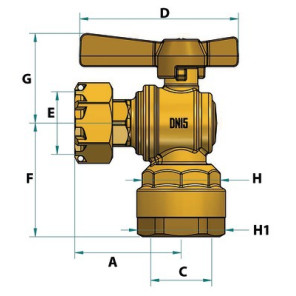 Water meter isolation ball valve angled for PE tube 3/4"- DIFF - 110166
