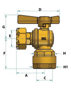 Water meter isolation ball valve angled for PE tube 3/4"- DIFF - 110166