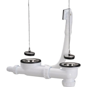 Drain plug assembly with stainless steel siphon for 2-basin sink- NICOLL - 0204311