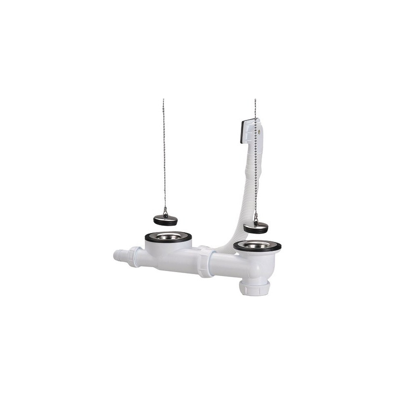 Drain plug assembly with stainless steel siphon for 2-basin sink- NICOLL - 0204311