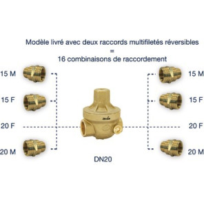 Isobar water pressure reducer multi-threaded 1/2 to 3/4 brass cover ISOPLUS- ITRON - ISOPLUSMG